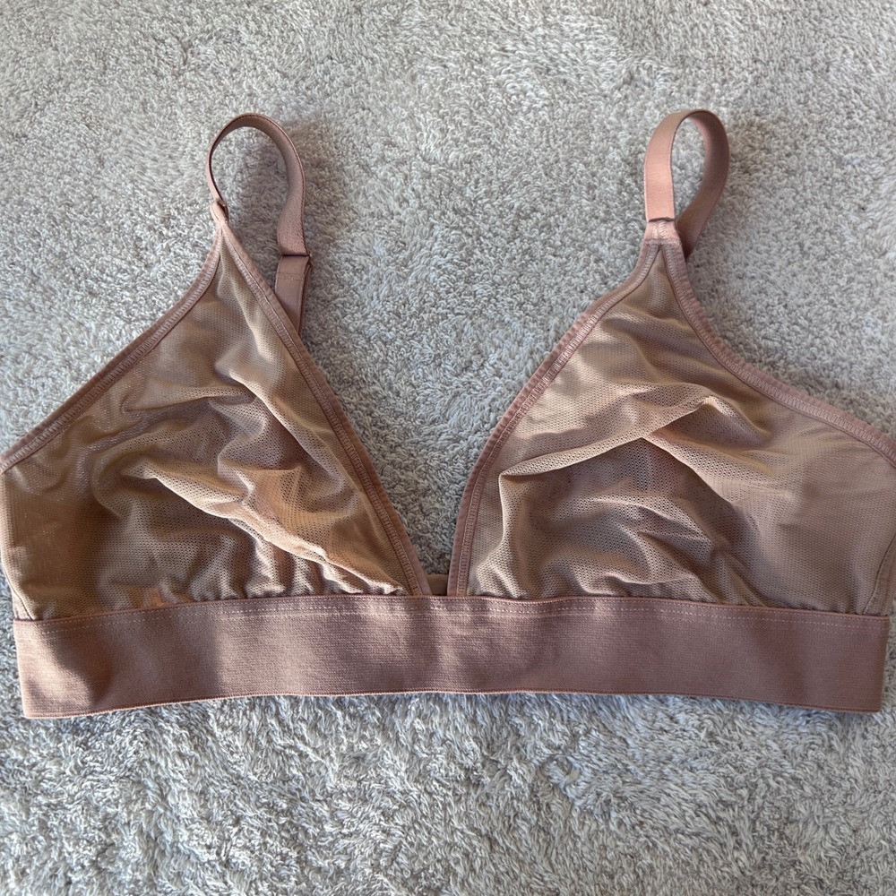Negative Underwear Sieve Triangle Non-Wire Bra Buff Tan Mesh Bralette Size 4